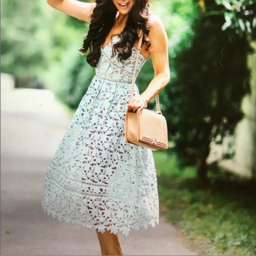 Self Portrait Azaelea Lace Midi Dress in Light Mint Green - Picture 4 of 15